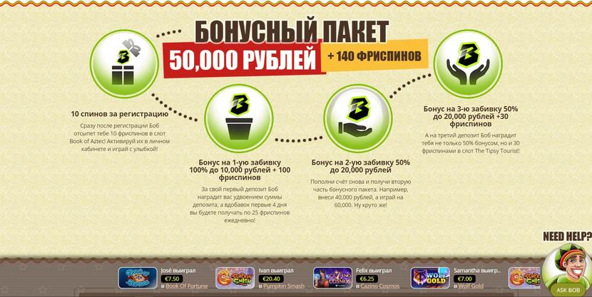 бонусы от интернет-казино Боб бонусы от интернет-казино Боб